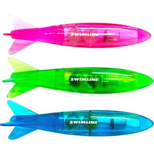 Swimline Original 3-Pack Diving Toys LED Light-Up Glowing Fun Torpedo Turbos Catch The Fish Retrieval Game for Swimming Pool & Bath Tub for Kids Multi Color Flashing Underwater Dive Practice Learn