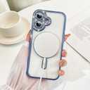 SAKUULO Magnetic Case for iPhone 17 6.3inch Clear Plating,Blue | Compatible with MagSafe,Glitter Sparkly Diamonds Rhinestone with Camera Protector Slim Shockproof Protective Women Girls