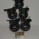 Caster Wheels Sets 5 with Metal Brakes,3 inch Heavy Duty Swivel Castors with 5/16"-18 UNC Threaded stem,Mute Rubber Wheels Replacement for Hardwood,Carpet,Tile, Including Screw Inserts