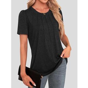 Agnes Urban Womens Short Sleeve Tops Business Casual Dressy Summer Blouses  Loose Shirts Black Blouse  M