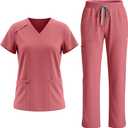 Scrubs Set for Women - Medical Uniform Sets with V-Neck Top & Straight Leg Pants, 9 Pockets, Slim Fit,Utility strap, Medium