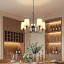 BLNAN Chandelier, 5-Light Black Farmhouse Chandeliers for Dining Room, Height Adjustable Dining Room Light Fixture with White Fabric Shade, Chandelier for Living Room, Bedroom, Kitchen, Entryway, 25-inch