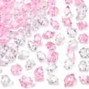 DomeStar Fake Ice, 150PCS Acrylic Fake Diamonds Vase Fillers Pink and Transparent Rocks Plastic Gems for Party Table Scatter Decor