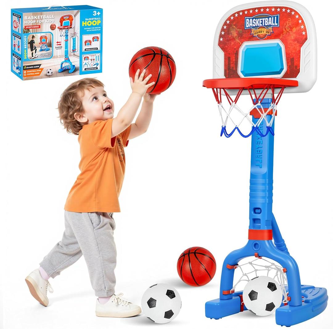 Toddler Basketball Hoop,Swimming Pool Basketball Hoop, Adjustable Mini Kids Basketball & Soccer Goal with4Balls & Ball Pumps for Indoor, Outdoor, Pool, Sports, Birthday Gifts for Children