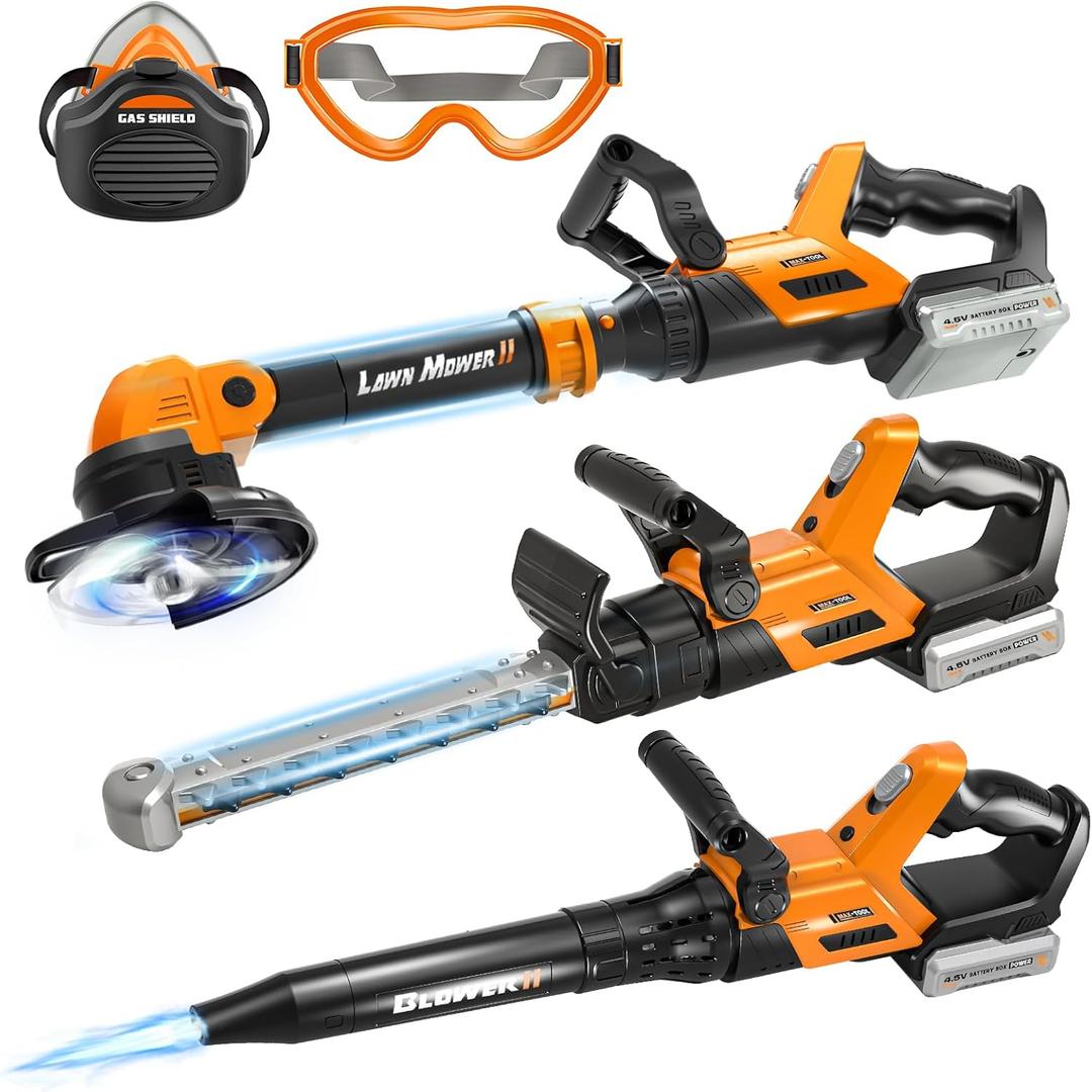 Kids Tool Set, 3 IN 1 Kids Power Garden Tools with Sounds & Lights, Toy Weed Wacker, Toy Leaf Blower and Hedge Trimmer, Outdoor Toys, Toy Tools, Christmas Birthday Gifts for Boys 3 4 5 6 7 8 Year Old