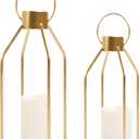 HPC Decor Modern Farmhouse Lantern Decor- Gold Metal Candle Lanterns for Christmas- Lanterns Decorative w/Timer Flickering Candles for Living Room, Home, Indoor, Outdoor, Table,Fireplace Mantle Decor