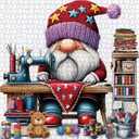 2 x Vintage Gnome Puzzles for Adults 1000 Pieces, Pretty Colorful Stitch Yarn Jigsaw Puzzles, Funny Challenging Knitting Sewing Machine Bear Puzzle