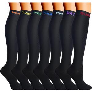 Double Couple 7 Pairs Copper Compression Socks for Men Women Knee High Stockings Support Socks for Sports