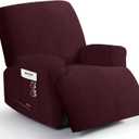 Oversized 3 Pieces Stretch Recliner Chair Covers - Plush Fabric Slipcovers & Durable Furniture Protectors with Elastic Bottom for Kids and Pets (1 XL Seater, Burgundy)