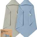 KeaBabies Muslin Hooded Baby Towels for Newborn Girls, Boys - 2-Pack, 30x30 Organic Cotton Baby Bath Towels Hooded, Soft Absorbent, Toddlers, Kids, Infant, Newborn Bath Essentials (Steel, Petite)
