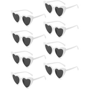 8 Pack Heart Sunglasses Vintage Cat Eye Heart Glasses Retro Bachelorette Bride Sunglasses Bulk for Women (White)