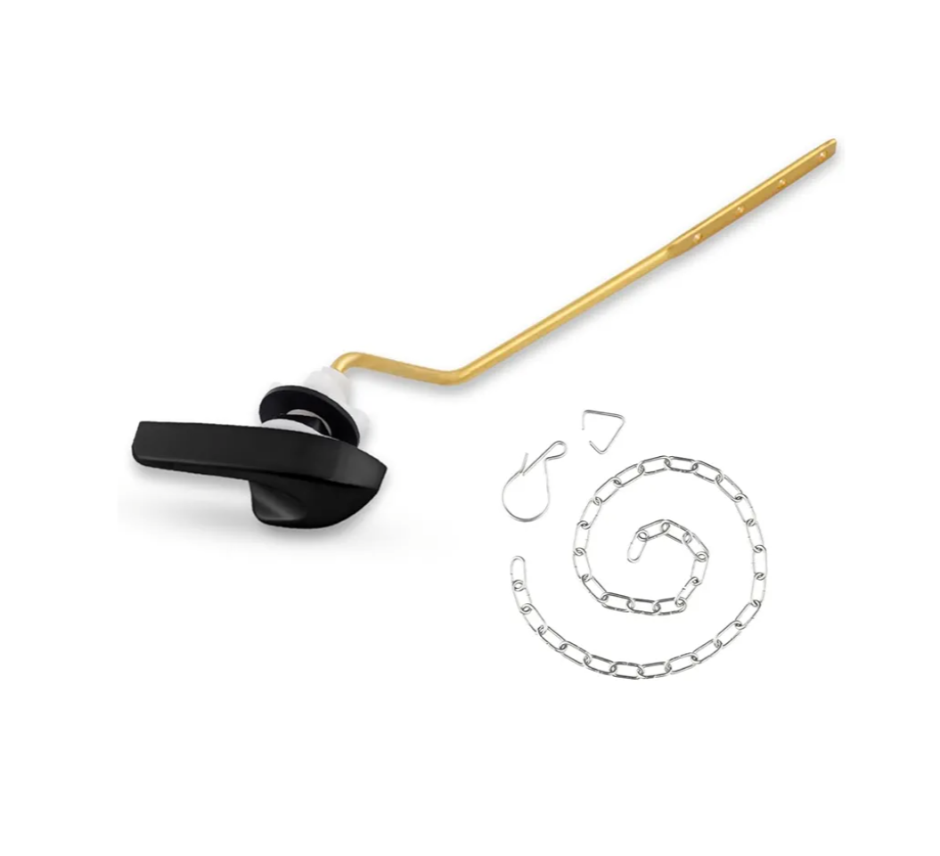 iFealClear Universal Brass Toilet Tank Flush Lever Handle, Side/Angle Mount Toilet Handle Compatible with Kohler K-GP30324-CP, Stainless Steel Flapper Chain, Matte Black