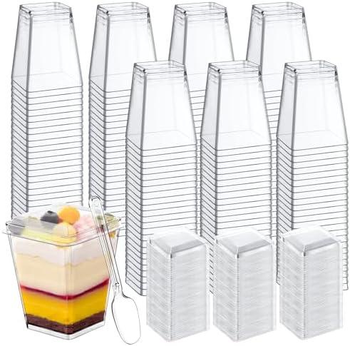 48Pcs Pcs Mini Dessert Cups with Spoons and Lids, 5 Oz Square Mini Clear Parfait Cups, Shooters Cups for Party, Clear Yogurt Parfait Cups for Pudding, Fruit, Mousse, Snacks & Appetizers