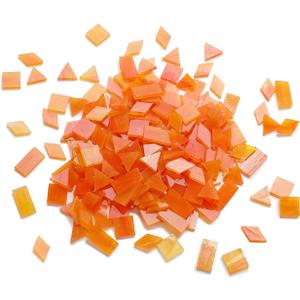 Lanyani 200 Pieces Glass Mosaic Tiles, 4-Shapes Mixed Stained Glass Pieces Tile for Crafts,Orange Ice