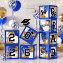 2026 Graduation Party Decoration, Blue Balloon Boxes with Letters 2026 Grad & So Proud of You, 20pcs Latex Balloons, Class of 2026 School Grad Party (Blue)