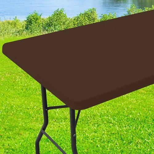 Moosfor Spandex 4 Foot Rectangle Table Cloth, Elastic Fitted Tablecloths for Picnic, Stretch Washable Patio Table Cover for Outdoor, Camping, Banquet and Parties (Coffee, 24"x48")