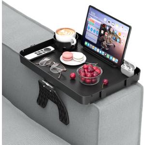 Couch Armrest Table Couch Arm Tray Cup Holder Plastic Armchair Caddy Recliner Arm Caddy Large Sofa Armrest Organizer Adjustable Clip on Snack Tray Drink Holder Removable Phone Pad Holder 16.38x11.02''