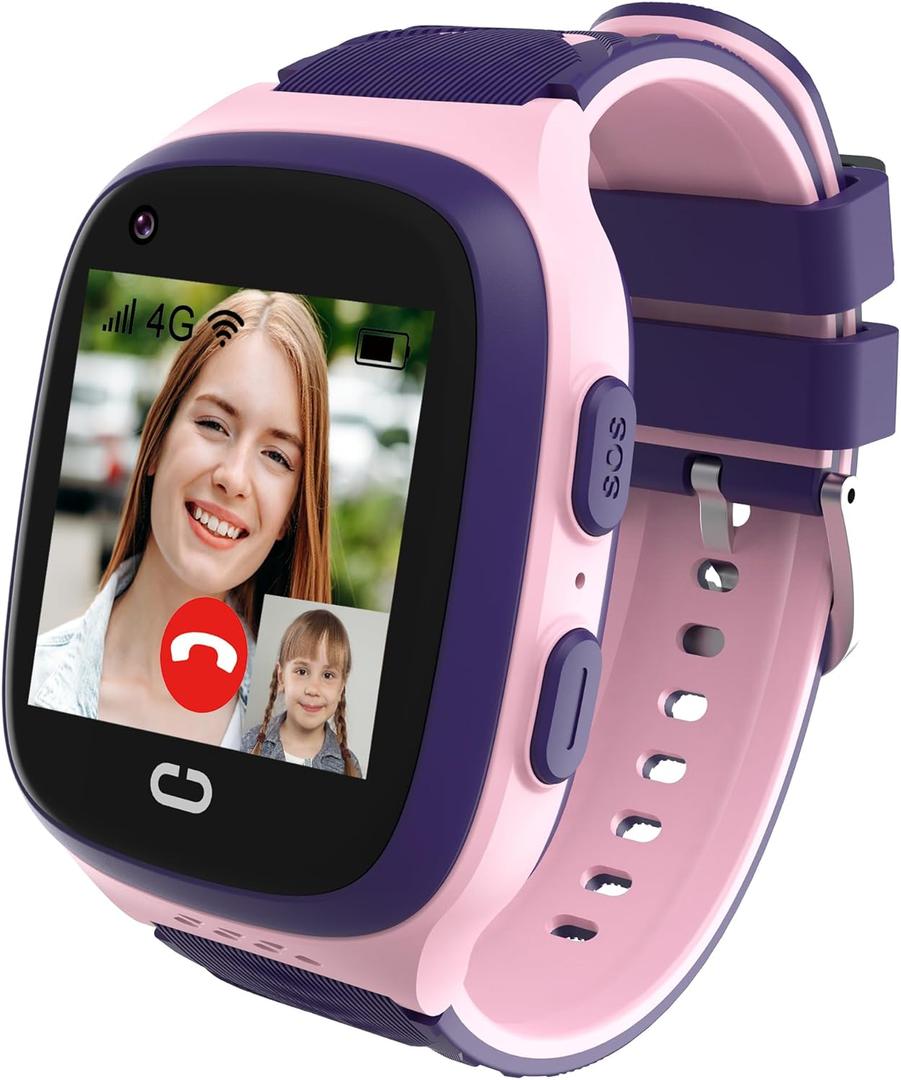 Kids Smart Watches Girls with GPS Tracker & Video Calling 4G Kids Cell Phone Watch Age 5-12, Waterproof One-Key SOS Call Voice Chat HD Camera Alarm Clock Touch Screen GPS Tracker for Kid Gifts(Pink)