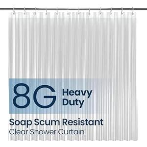 LiBa Waterproof Plastic Shower Curtain - Bathroom Shower Curtain Premium PEVA Non-Toxic Shower-Liner with Rust Proof Grommets Clear 8G Heavy Duty Bathroom Accessories 72x84 - Clear