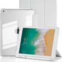 Case for iPad 9.7 Inch 6th/5th Generation (2018 2017), Hybrid Protective Cover with Pencil Holder, Clear Transparent Back Shell Anti-Yellowing Case for iPad 6 5 Gen, Light Gray