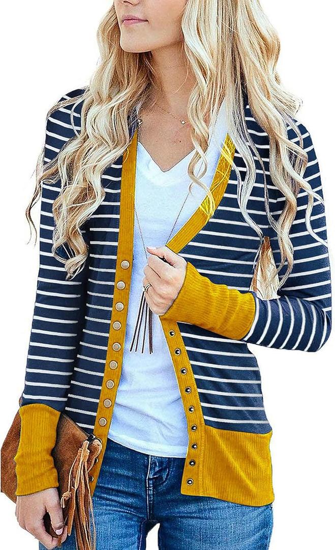 Women's Button Down Cardigan Long Sleeve Tops Shirts Outwear Solid Knit Ribbed Open Front Cardigan Sweaters (X-Large)