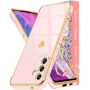 Likiyami for Samsung Galaxy S25 - Women Girly Cute Girls Love Heart Design with Chain & Lanyard Cover Soft TPU Bumper Stylish Pretty Plating Luxury Aesthetic for Galaxy S25 Case, Fen 2 PACK