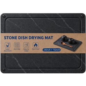Black Stone Drying Mat for Kitchen Counter 24"x16” Soapstone Drying Mat