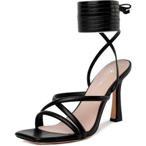 Mostrin Women's Sandals Strappy Heels for Women Lace Up Square Open Toe Heels Tie Up High Heeled Sandals for Prom, Party, Daily Wear (7.5, Black2)
