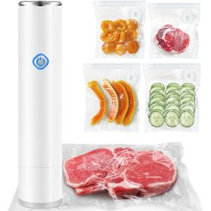 Vacuum Sealer for Food - Rechargeable Handheld Food Vacuum Saver with 10 Pcs Sealer Bags, Vacuum Sealer Machine for Meals Preservation & Fresh - White