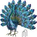 YEAHOME Garden Decor Outdoor Statues, 22.4" Large Metal Peacock Standing Yard Art, Blue Green Bird Lawn Sculptures Garden Decor for Outside Patio Porch Backyard