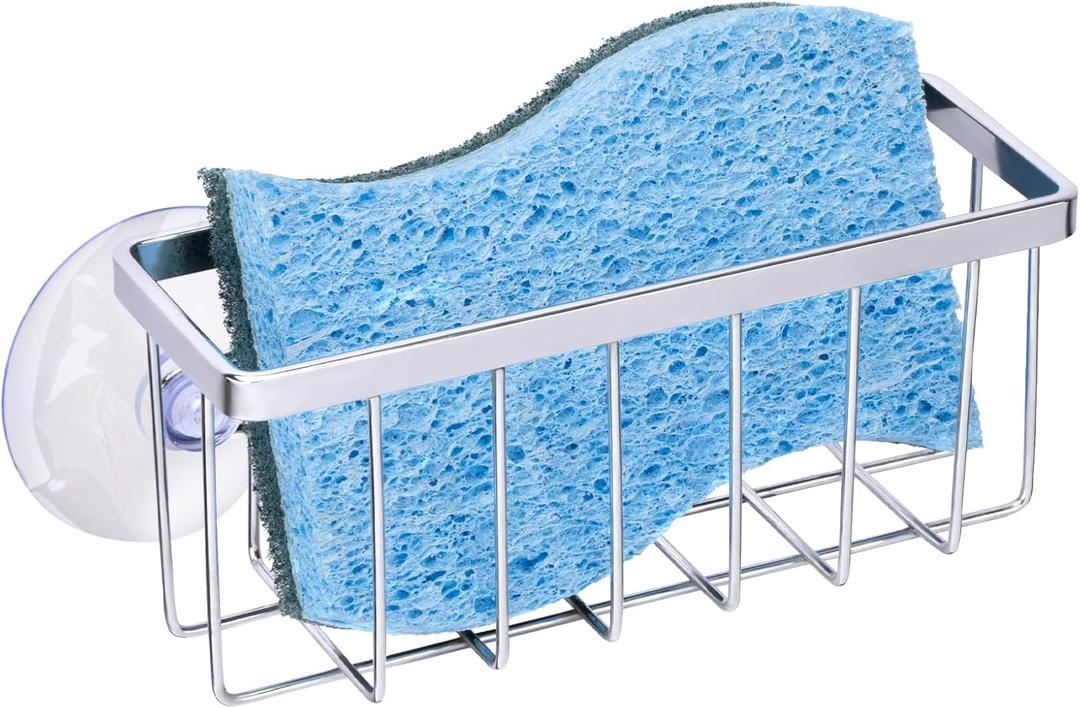 Kitchen Sink Sponge Holder, Sponge Holder for Kitchen Sink SuctionSink Organizer (Chrome)