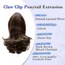 NAYOO Claw Clip Ponytail Extension Brown 12" Short Wavy Ponytail Clip in Hair Extensions for Women Curly Natural Layered Pony Tails for Short Thin Hair Synthetic Hairpiece(Dark Brown Mixed Chestnut)