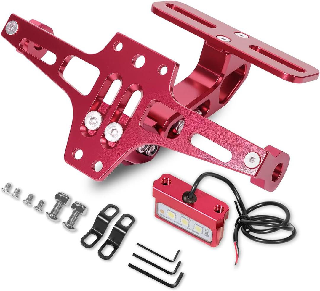 MDPROMCP Universal Motorcycle Fender Eliminator With LED Light CNC Aluminum License Plate Bracket (Red)