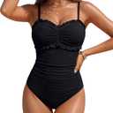BMJL One Piece Swimsuit Women Tummy Control Textured Adjustable Straps Full Coverage Bathing Suits 2026 (Black, XXL)