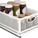 Sliding Cabinet Basket Organizer Drawer Self Adhesive Slide out Pantry Shelves Heavy Duty Carbon Steel Slide Cabinet Storage Basket with Handle for Bathroom Kitchen Home (Medium)