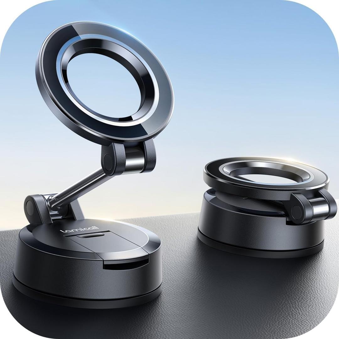 Lamicall Phone Mount for Car [70LBS Powerful Suction] for Magsafe Car Mount, 360 Adjustable Suction Cup Phone Mount Dashboard & Windshield for Truck for iPhone 16 All Smartphone (Black)