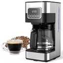 KEVCHE 10-Cup Programmable Coffee Maker, Electric Drip Coffee Machine with Glass Carafe & Warming Plate, Multiple Brew Strength, Kitchen Essentials, Stainless Steel & Black