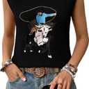 SHEWIN Women Summer Sweater Vest Sleveless Printed Tops Business Casual 2026 (Black, L)