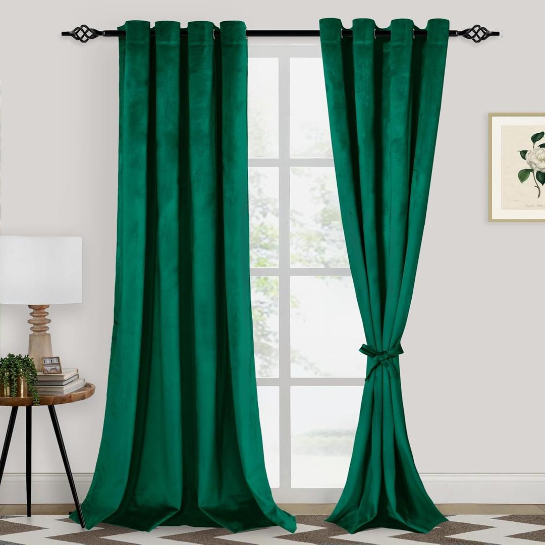 XWZO Emerald Green Velvet Curtains 120 Inches Long, Elegent Soft Luxury Curtains for Living Room, Thermal Insulated Room Darkening Emerald Green Curtain for Bedroom Decor, Velvet Drapes Set 2 Panels