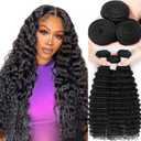 VIOLET 12A Human Hair Bundles 18 20 22 Inch Deep Wave Bundles Human Hair 100% Unprocessed Brazilian Virgin Deep Curly Weave 3 Bundles Hair Extensions for Women Natural Color