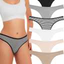 ANZERMIX Women's Breathable Cotton Thong Panties Pack of 6 (Medium)