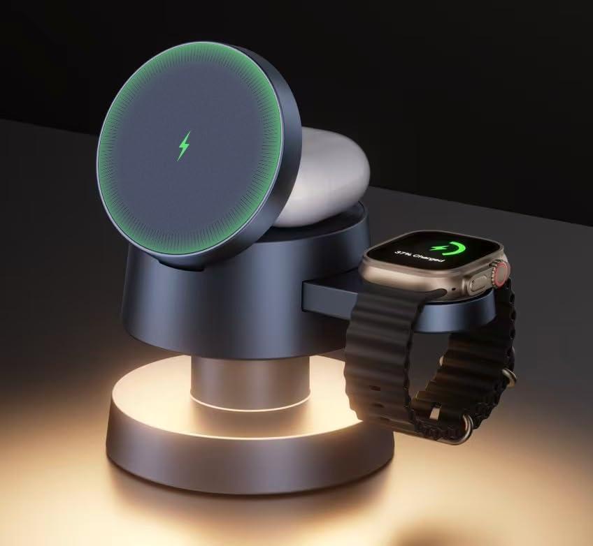 iVANKY for iPhone 16 Pro Max 4 in 1 Wireless Charging Station with Mushroom Light for MagSafe Magnetic Charger, 22.5 W Travel Stand, 3 in 1 Fast Charge Multiple Devices, Apple iWatch Ultra, Airpods