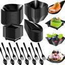 Tessco 200 Pcs Mini Appetizer Plates with Spoons Forks Disposable Mini Dessert Plates Plastic Appetizer Bowls Tiny Individual Serving Trays for Party(Black,Classic)