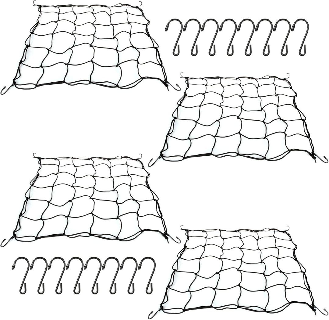 4PCS Grow Tent Net, Flexible Net Trellis Fits 4x4ft and More Size, Stretchy Trellis Netting with Hooks for Garden Balcony Yard Plants Growing and Climbing, Black