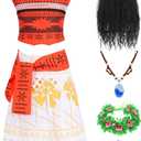 Women Girls Princess Costume Set with Wig Necklace Hairpin Headband for Halloween Ocean Theme Party (140 (9-10 Years))