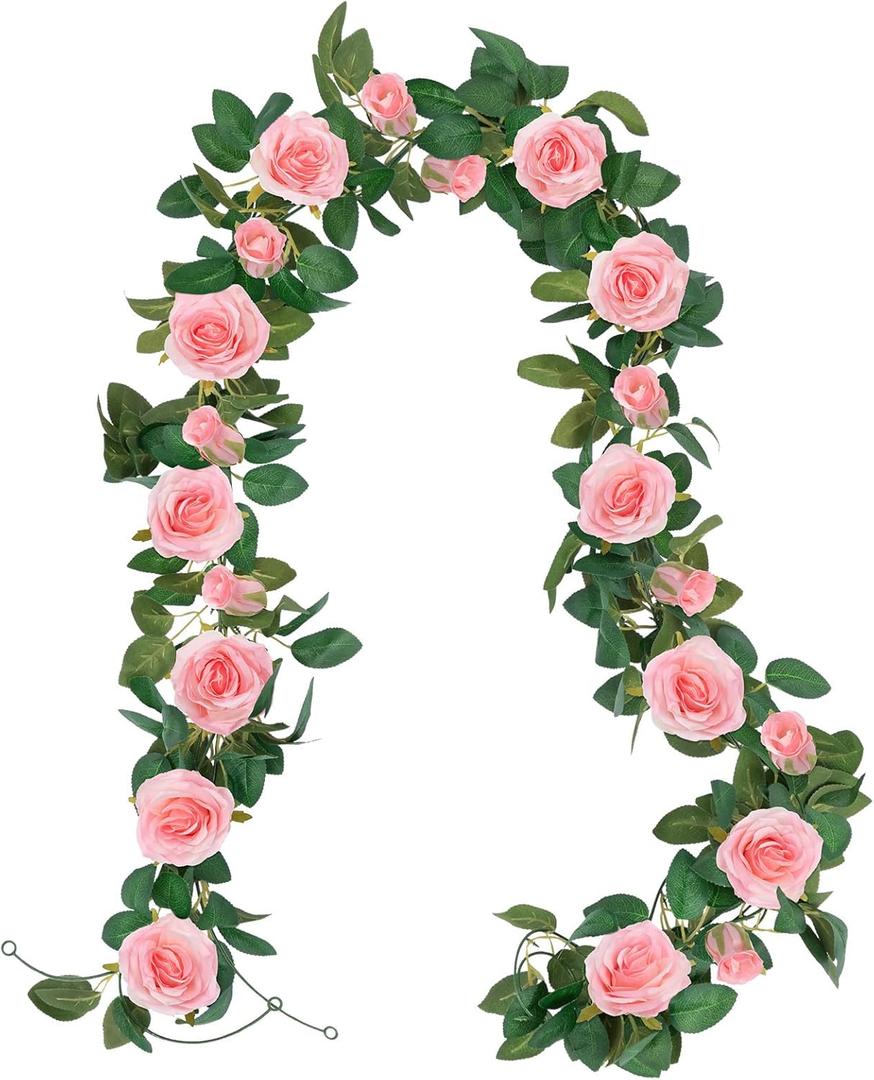 U'Artlines 3 Pack Artificial Pink Rose Vines Floral Garlands Total 19.5 Ft Fake Vine Silk Flower Garland for Indoor Outdoor Home Wedding Arch Garden Wall Decoration (Set of 3)