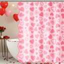 Frienda Valentine's Day Shower Curtain for Bathroom Decor Scalloped Love Hearts Curtain Romantic Waterproof Fabric for Valentines Day Bath Bathtub Decorations, Hooks Include, 72 x 72 Inch (Pink)