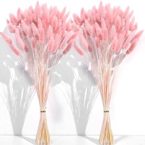 120 PCS Pink Dried Pampas Grass Decor, 17-inch Pompas Floral, Dry Flowers for Decoration, Pampas Grass in Bulk Tall, Pink Bunny Tails Dried Flowers for Boho Wedding Decor