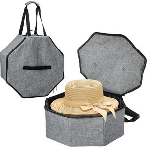 SOUJOY Hat Storage Box, 16.8 x 6.5 Foldable Hats Box with Lid, Hexagon Travel Case Clothes Storage Bin, Hat Organizer Container for Men Women Stuffed Animal Toy Clothes