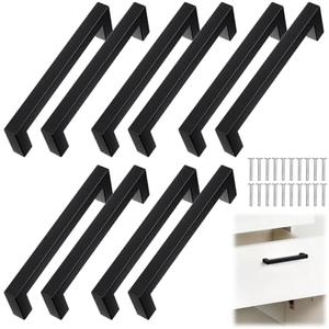 Kifmurase 9 Pack Matte Black Cabinet Pulls 5.5 Inch(140mm), Stainless Steel Cabinet Handles, Kitchen Hardware Accessories for Cupboard Drawer Handles Dresser Pulls